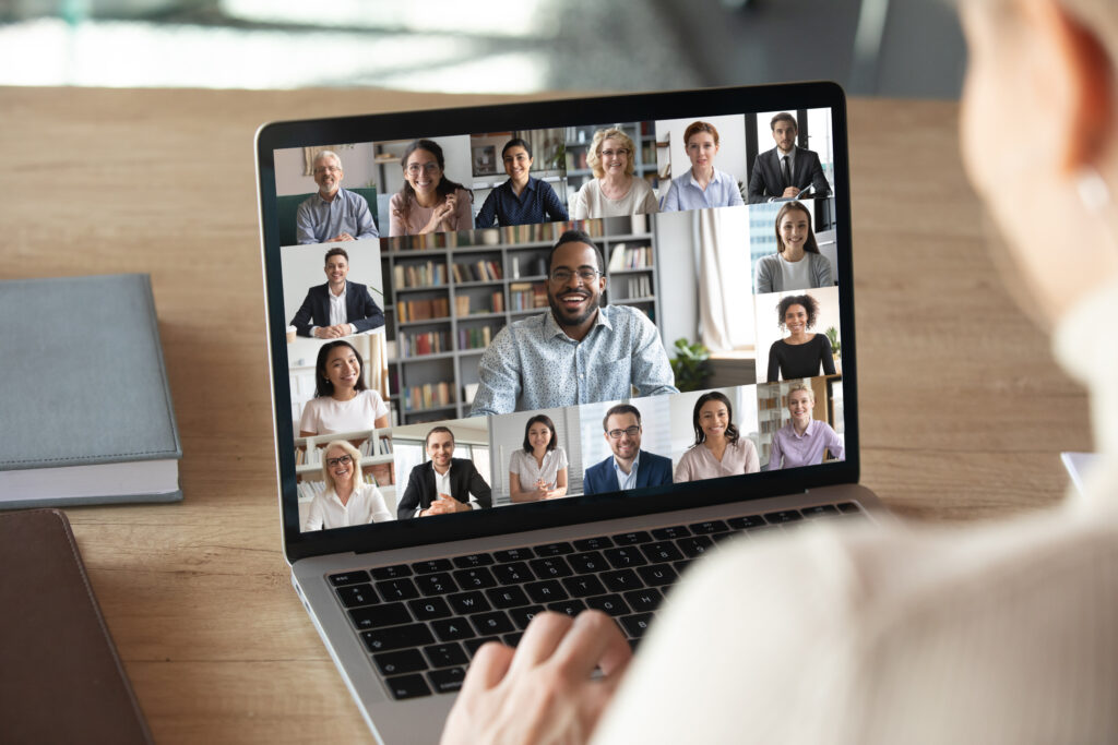 A videoconference held on a laptop