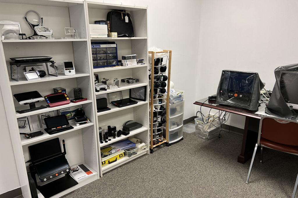A display of magnifying devices inside the Low Vision Care Area at Sights for Hope's Lehigh Valley Services Center