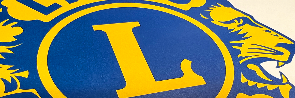 A closeup view of the center of the Lions International logo