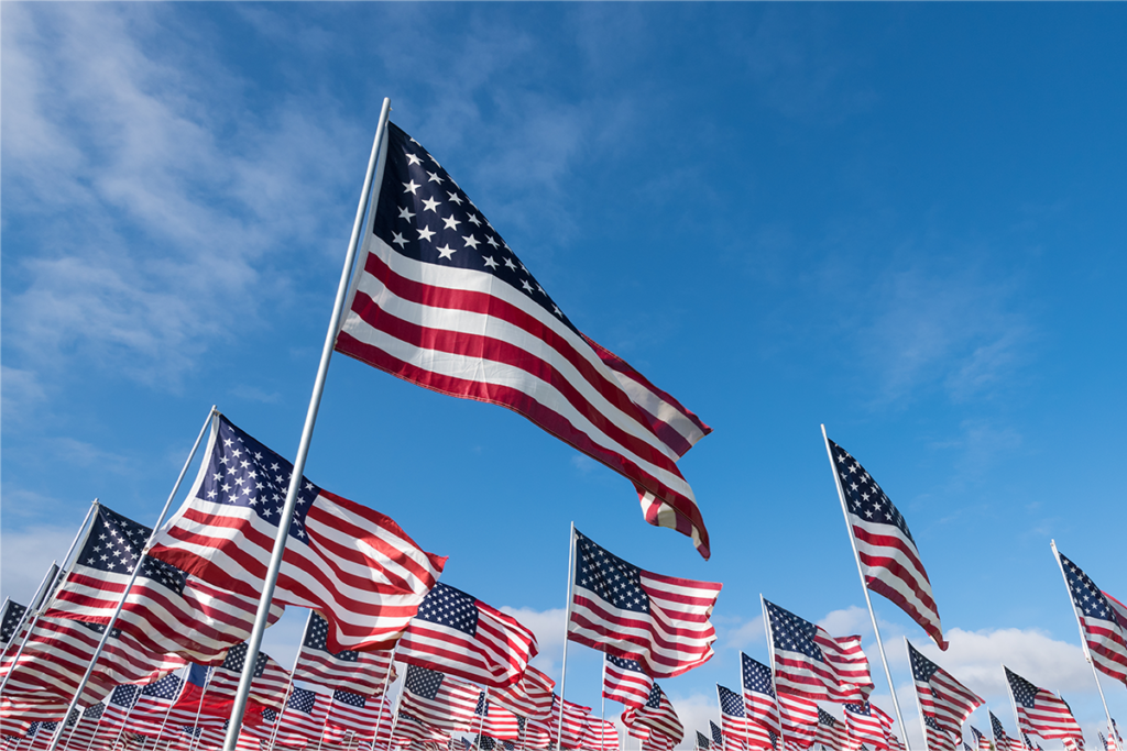 A field filled with American flags